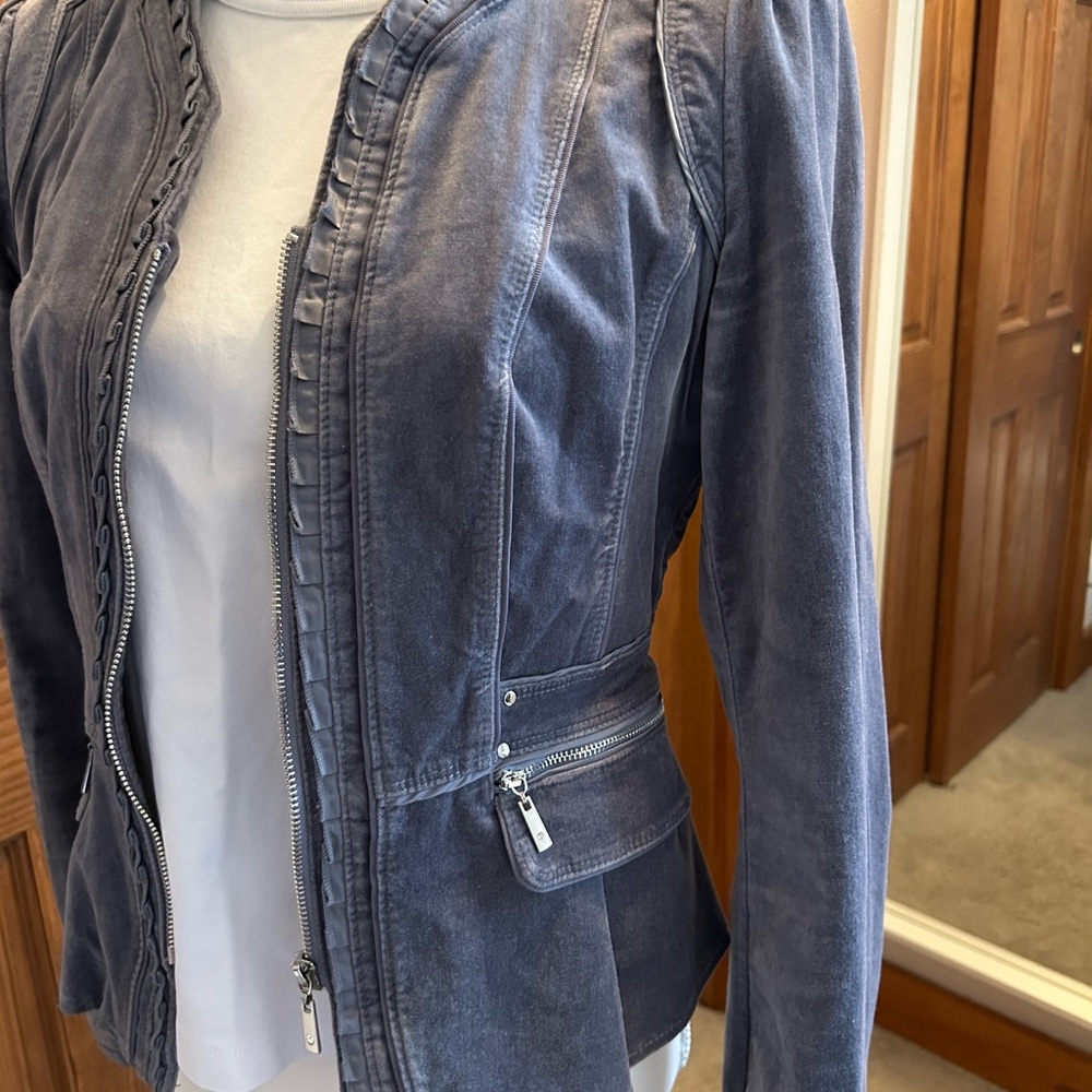 White House Black Market Blue/Gray Velvet Jacket with Great Details